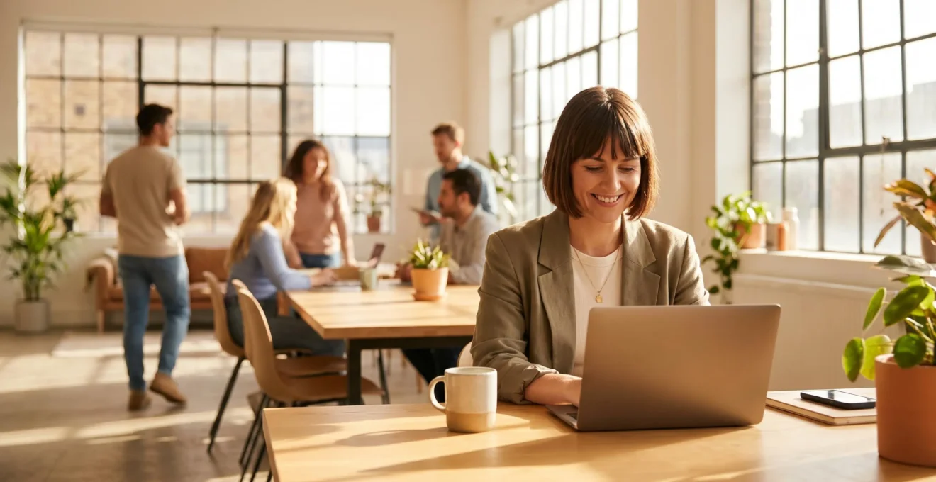 Responsable marketing en open space qui crée une vidéo courte pour les réseaux sociaux depuis son navigateur
